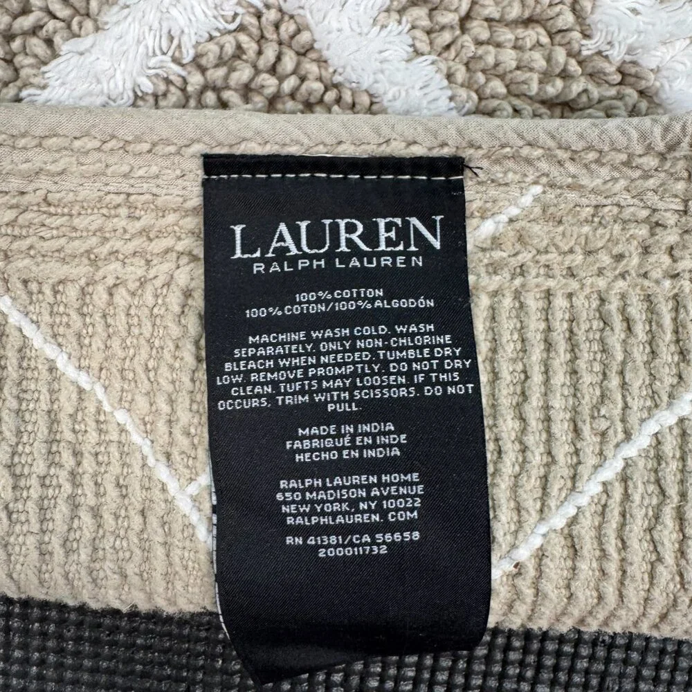 Ralph Lauren 21 x 34 Bath Rug Mat Cotton Beige Tan Geometric Striped Diamonds
